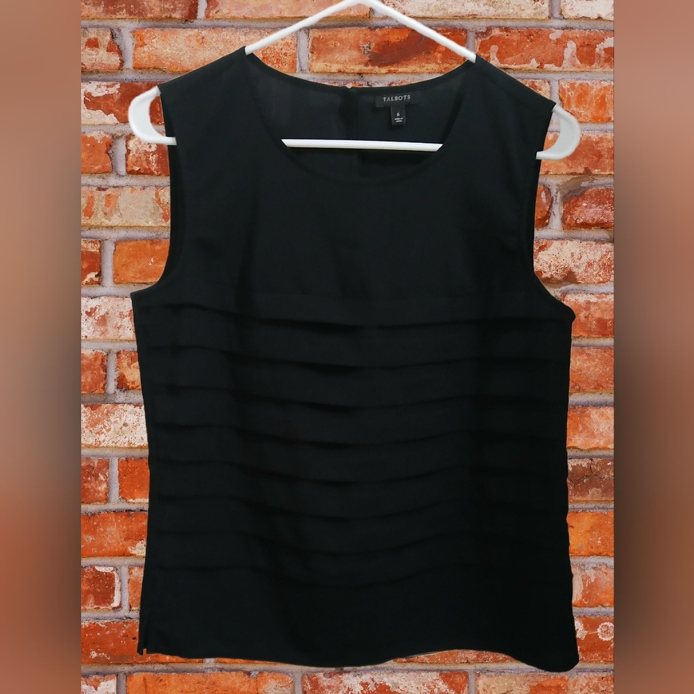 Talbots Black Layered Ruffle Front Sleeveless Blouse,6, NWOT